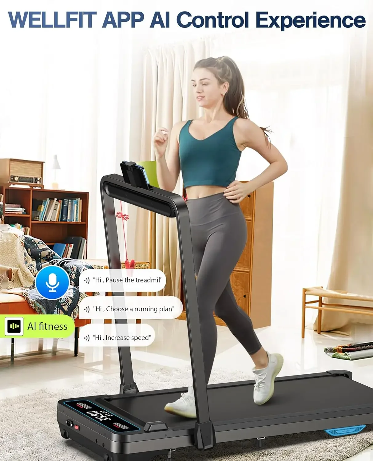 Under Desk Walking Pad: Voice Controlled Smart Standing Treadmill Works with  for Home Office