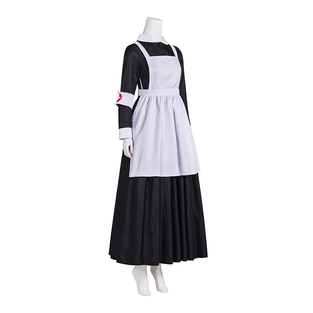 Florence Nightingale Nurse Cosplay Costume Women's Medieval England Royal Red Cross Uniform Halloween Outfit