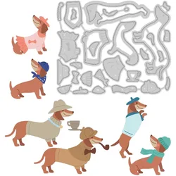1pc Animal Cutting Dies Dog with Coffe Hat Metal Stencil Template 3x3.6 inch Embossing Stencils for DIY Crafts Scrapbook Album