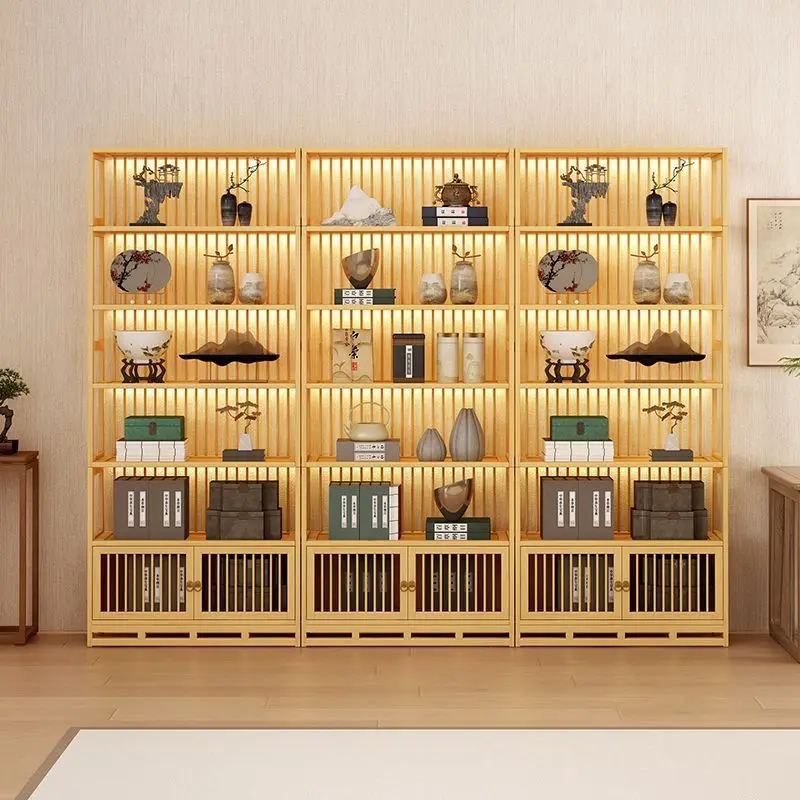 @Log color Bogu rack back strip display cabinet tea rack tea room background wall Wenwan rack Duobao Pavilion cabinet