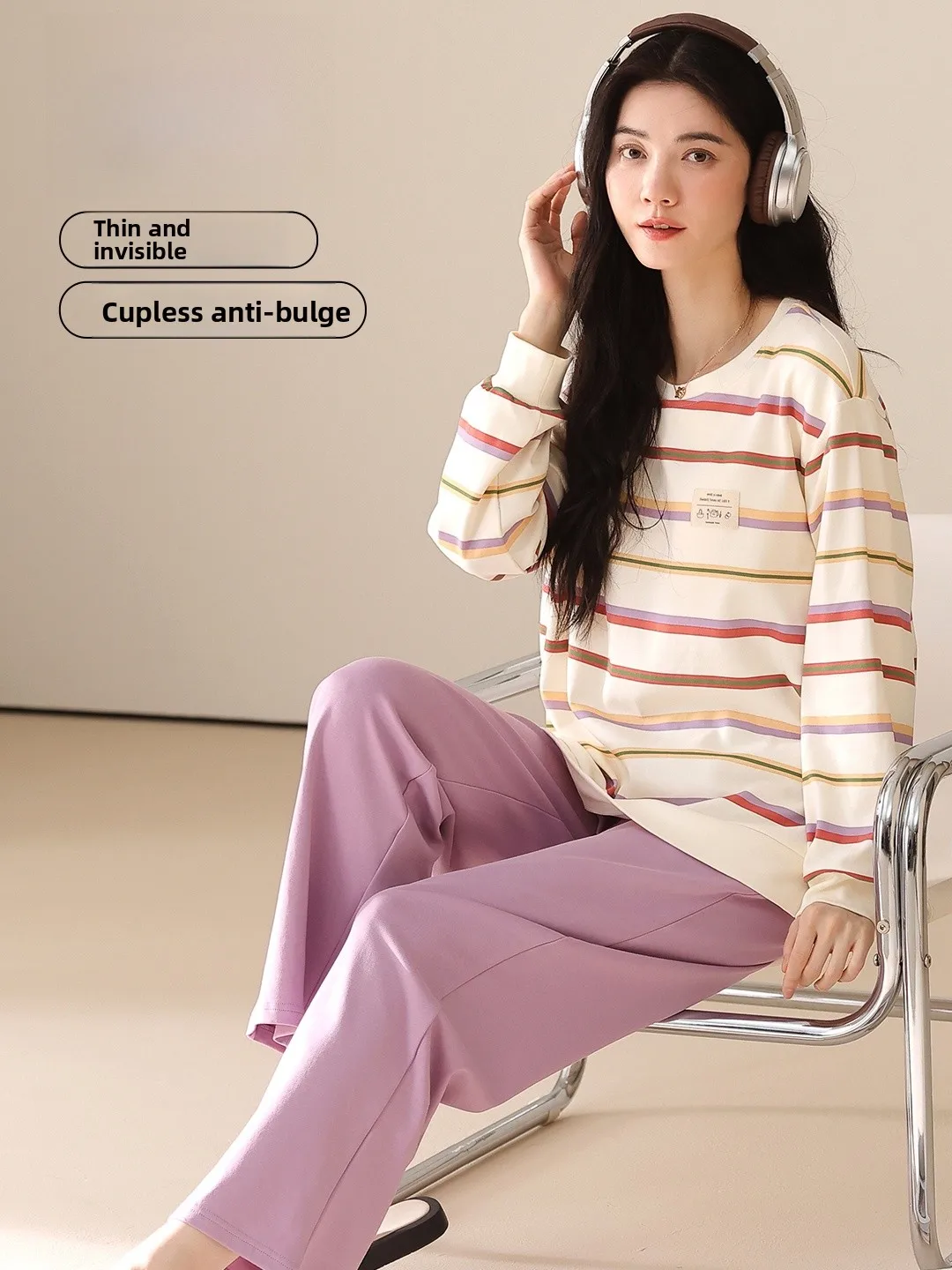 

Легкая домашняя одежда из чистого хлопка с принтом, повседневный стиль, с длинными рукавами, надеваемая через голову, подходит для весны и осени.