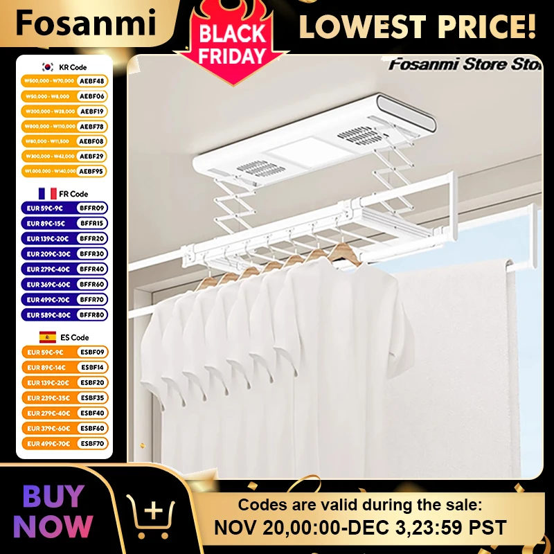 رف تجفيف الملابس الكهربائية الذكية مع تصميم رفيع للغاية قابل للطي وقابل للسحب ومثبت على الجانب مناسب لشرفات الشقق #1