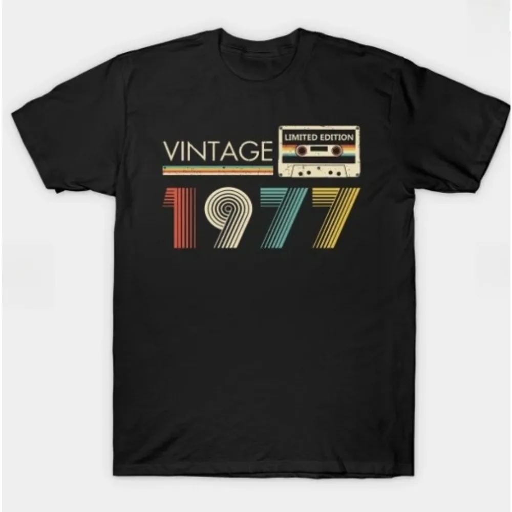 

Birthday Gift Customization 1977 Cassette 48 Years Old Birthday Retro T Shirt Men and Women Loose Summer Casual Versatile Top