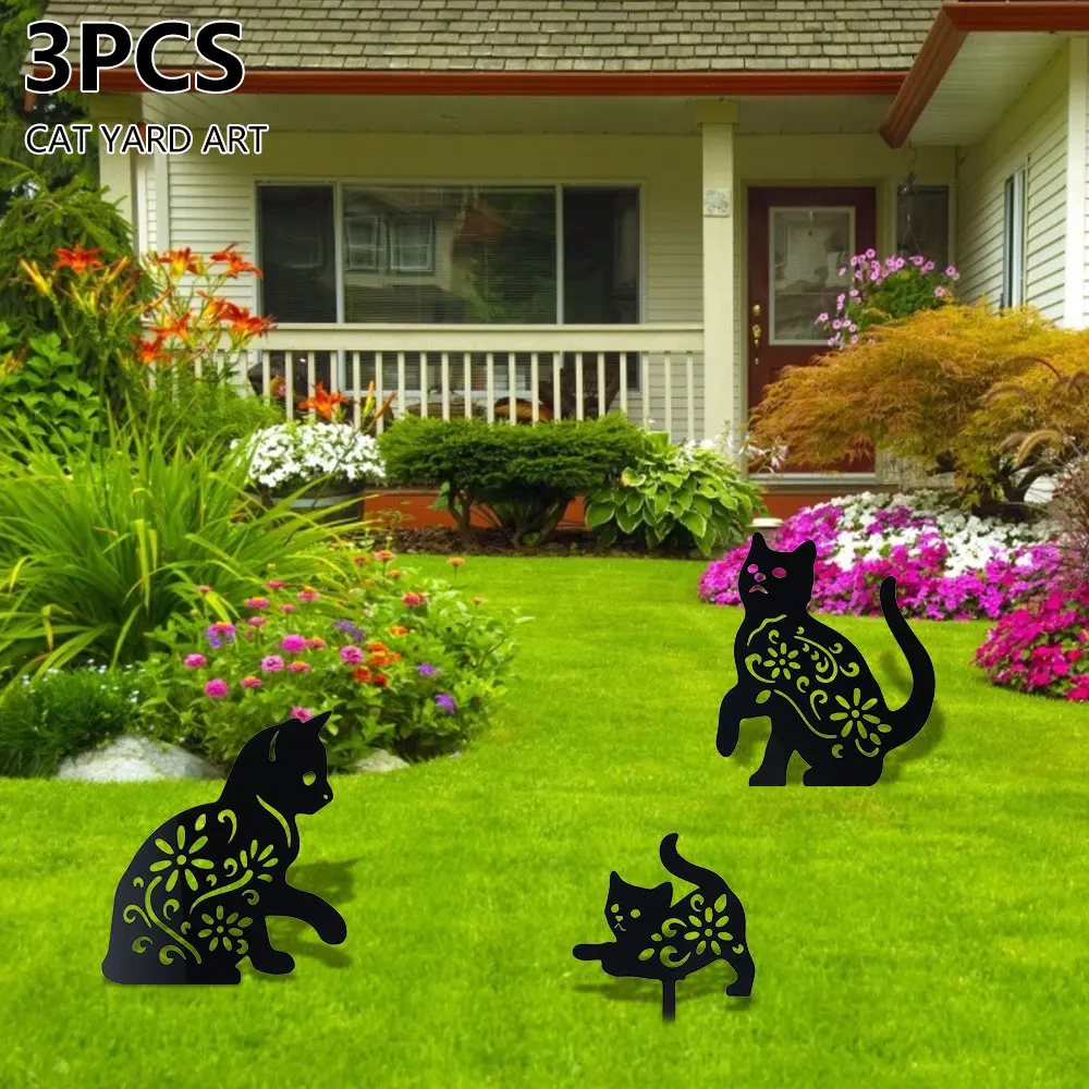 Cat Garden Statues Cat Silhouette Cat Decorative Garden Stakes Garden Outdoor Statues Animal Stakes for Yard Decor Lawn Ornament