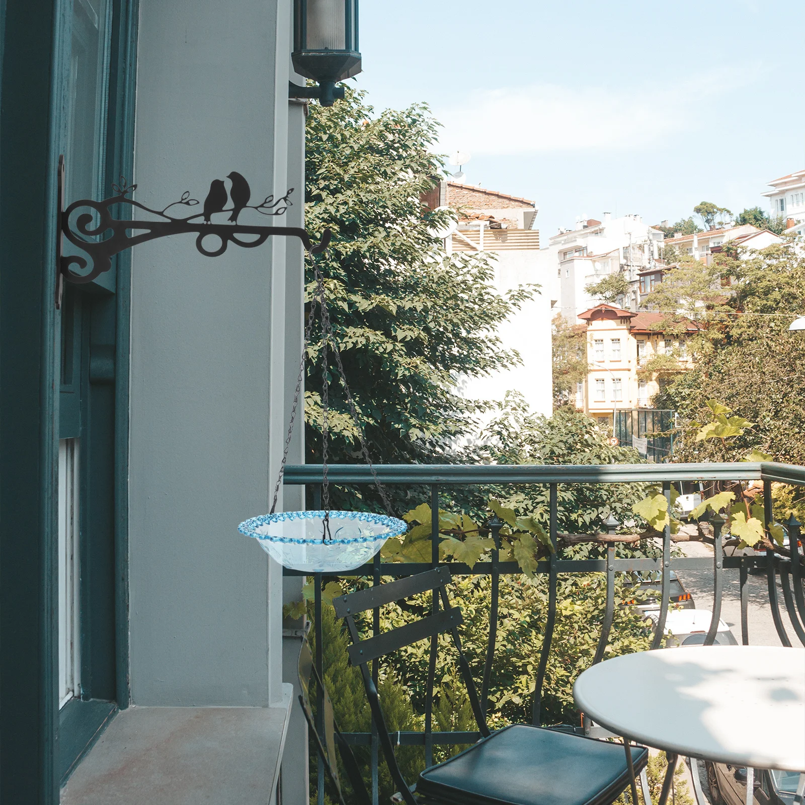 

Hanging Bird Feeder Iron Chain Clear Plastic Tray Outdoor Garden Yard Patio Bird Bath Water Dish Decorative Hummingbird Waterer