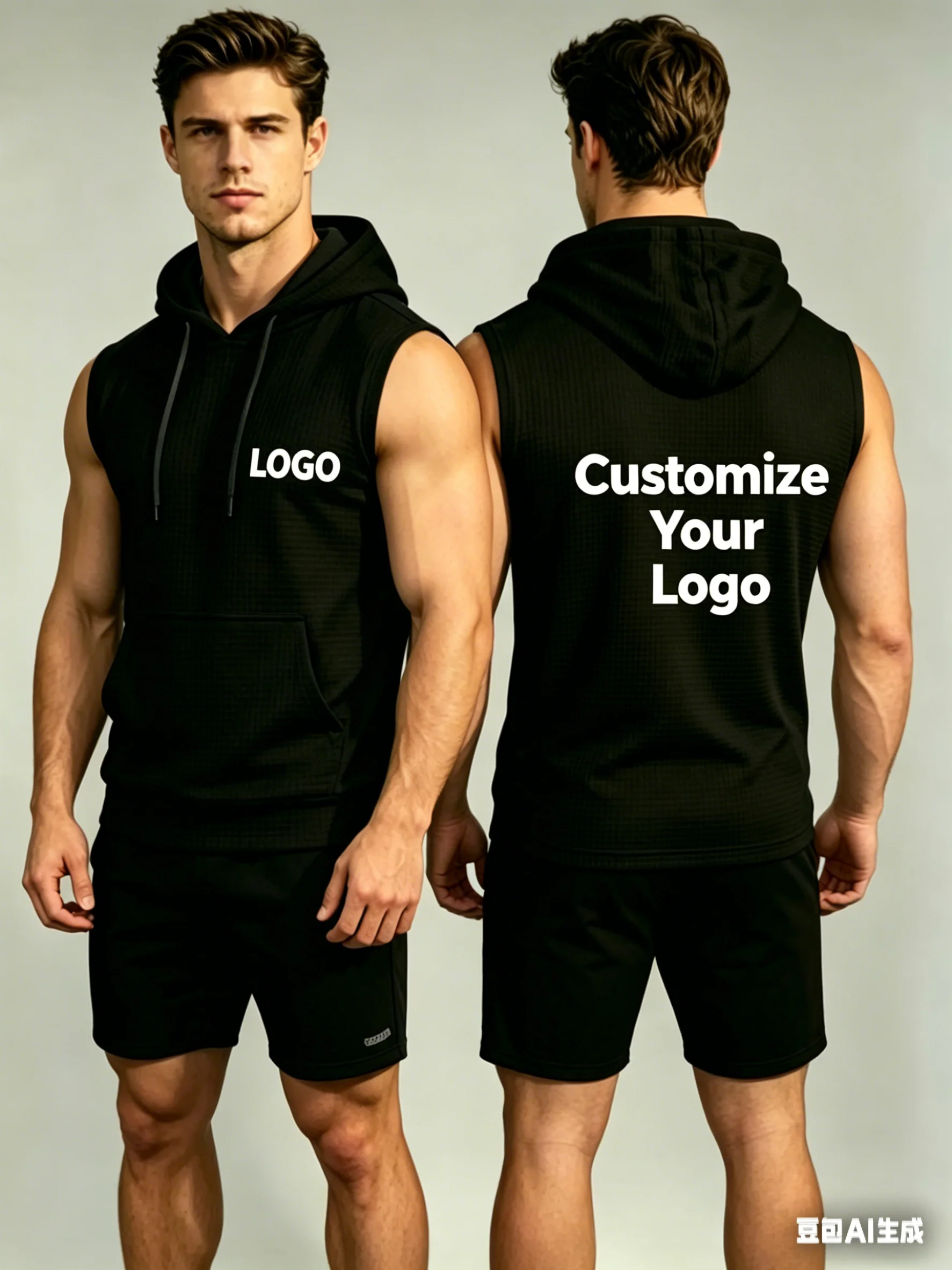 Hoodie Sem Mangas Personalizado com LOGO para Homens, Moda Casual, Camiseta de Fitness, Camiseta Esportiva, Colete para Academia