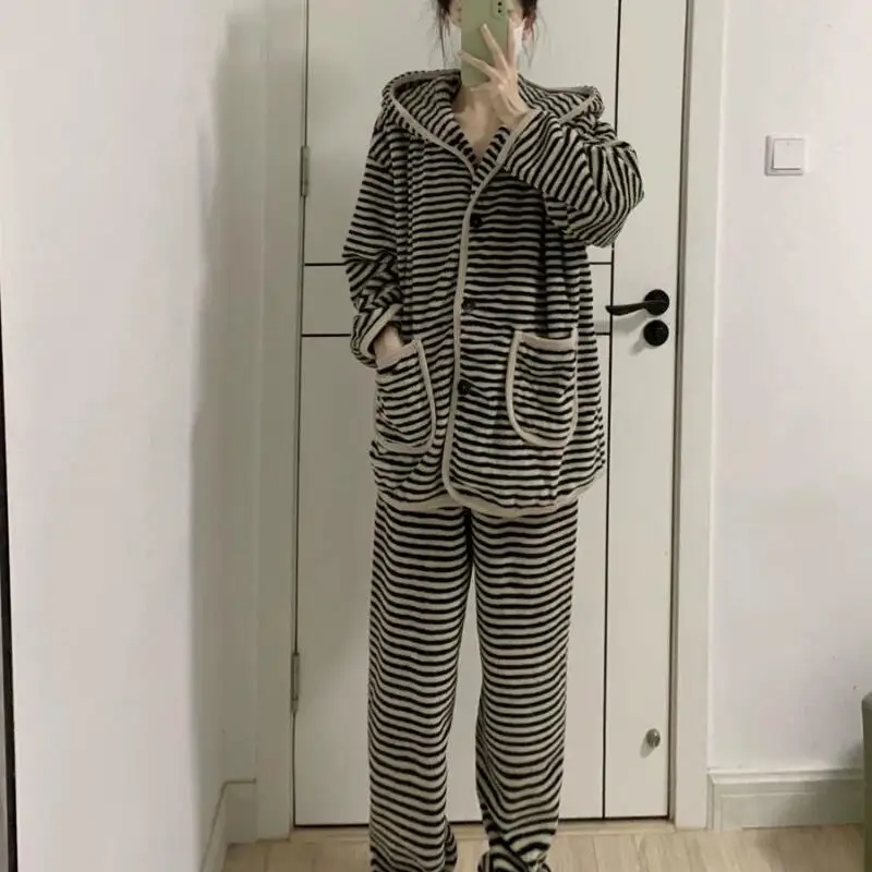 

Women's Clothing Pajama Set Homewear Long Sleeves Pants Two-Piece Set Autumn and Winter Thicken Comfortable Sweet Fashion