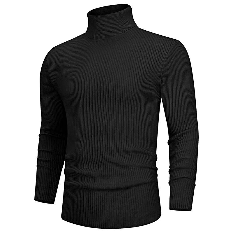 New Fall Long Sleeved Turtleneck Sweaters Men\'s Casual Breathable Top Solid Color Elastic Slim Autumn Warm Stripe Streetwear