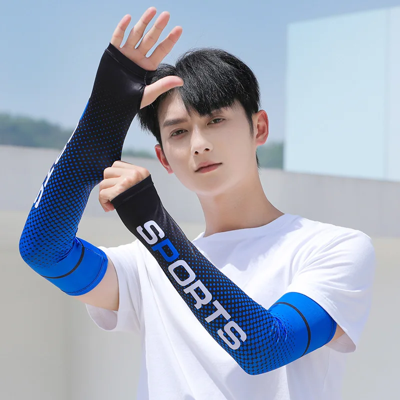 Cycling Ice Silk Arm Sleeves for Men Thumb Hole Fishing Hiking Golfing Cooling UV Protection Breathable Driving Sun Arm Covers