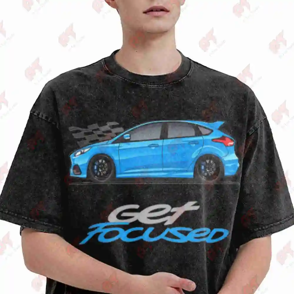Blue Side Geometric Color Changing Vintage Washed Tee Pure Cotton T-Shirt