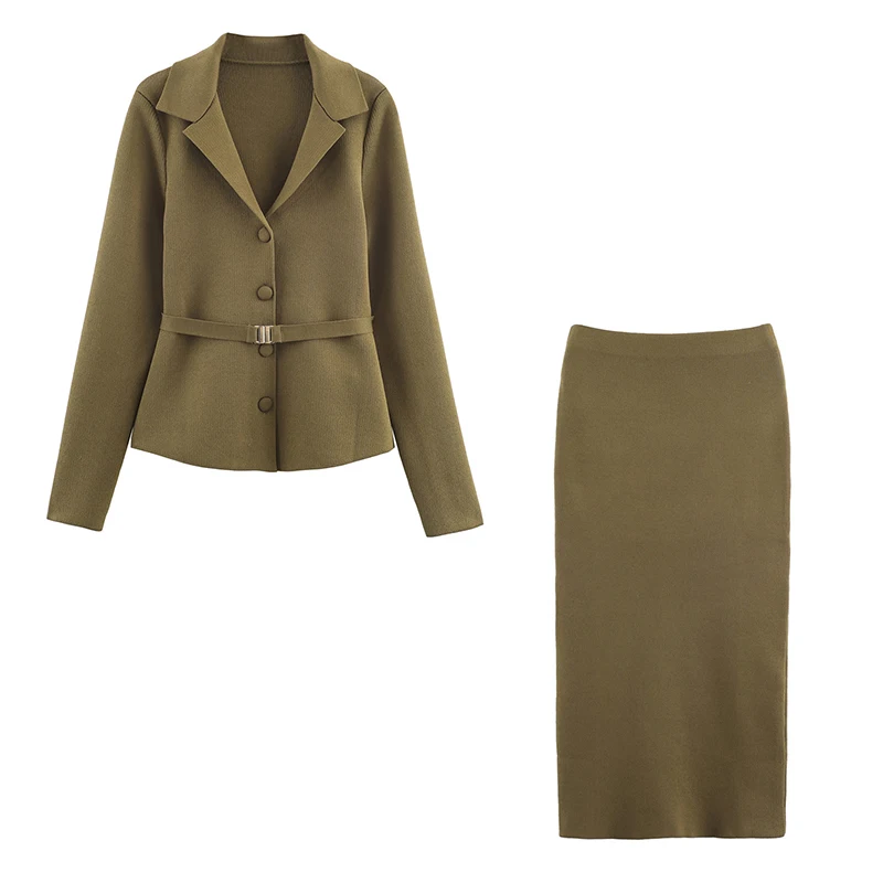 YENKYE Chic Elegant With Belt Knit Cardigan For Women Single Breasted Lapel Collar Slim Commute Outerwear Spring Autumn Outfits