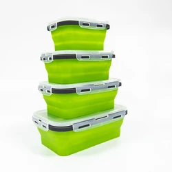 1 PCS Silicone Folding Lunch Box Food Grade Square Portable Microwave Oven Lunch Box Outdoor Travel Picnic Preservation Box
