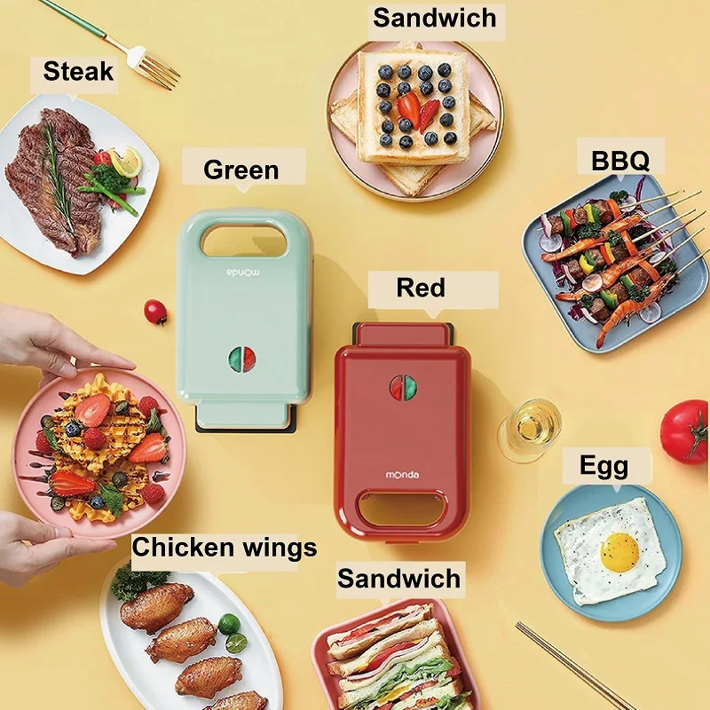 เครื่องทําแซนวิชไฟฟ้า 550W Non-Stick เครื่องทําวาฟเฟิลเครื่องปิ้งขนมปังมัลติฟังก์ชั่อาหารเช้าเครื่อง Takoyaki Donut Toast Machine