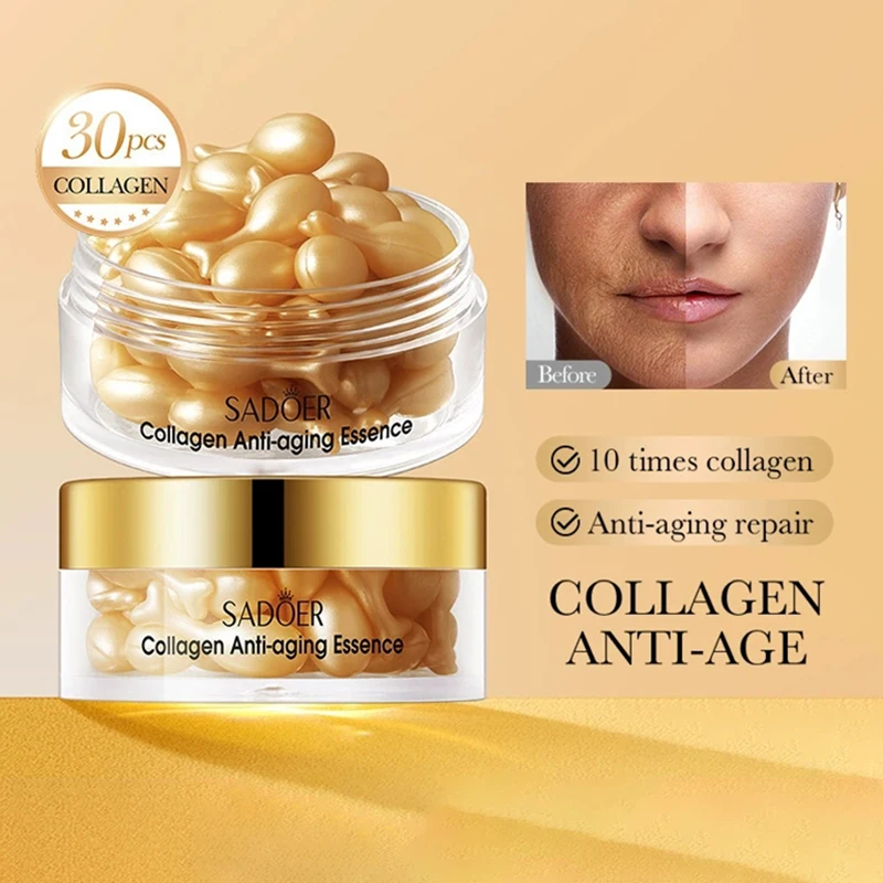 30pcs SADOER Anti Wrinkle Collagen Face Serum Capsule Whitening Moisturizing Anti-aging Facial Essence Face Skin Care Products