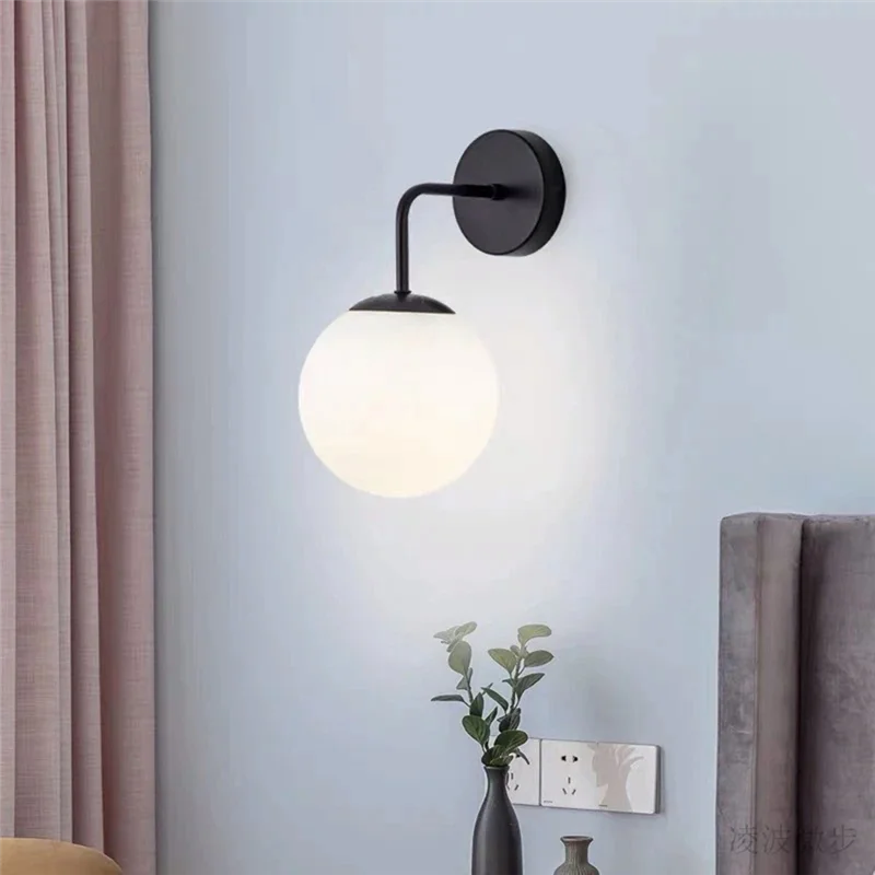 

-BABQ Black Wall Lamp Modern Minimalist Bedroom Staircase Hallway Balcony Sconce Light For Living Room