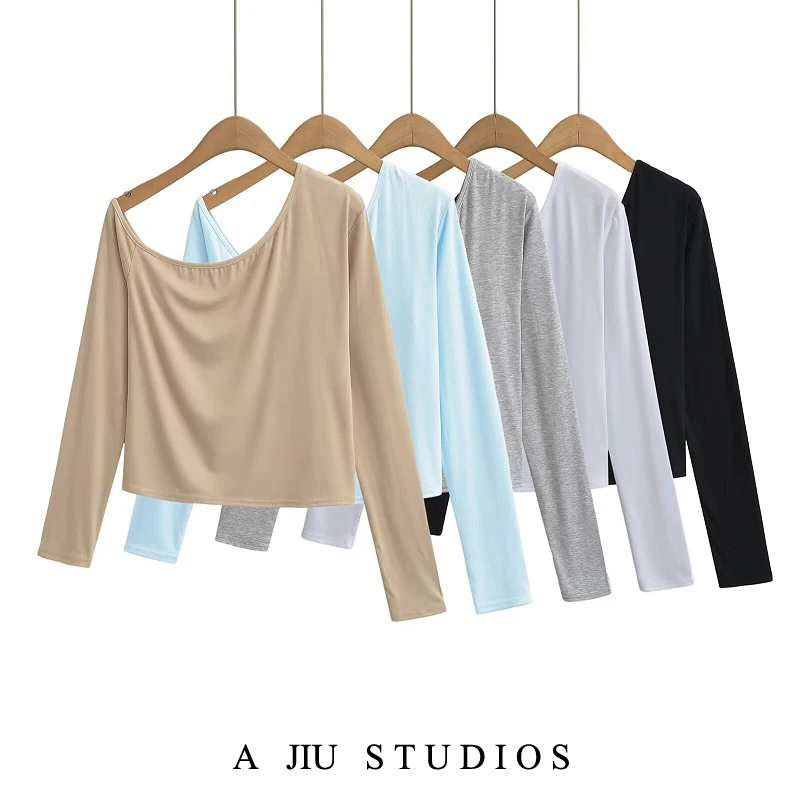 

Street Sle Loose Fit Long Sve oulder Bared ort T irt Women's Jazz Dance Design Slimming Trendy Base Layer Top
