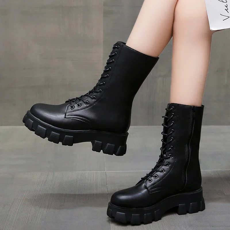 Winter New Women Casual Boots Fashion Short Warm Boots Top Quality Pu Leather Platform Military Boots Zipper Women's Ankle Shoes