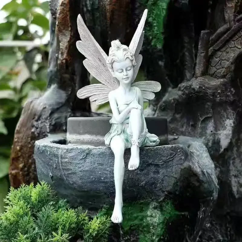 Holiday gift Picture Tulek Fairy statue Fairy garden lovely angel sitting at home office desktop resin decoration