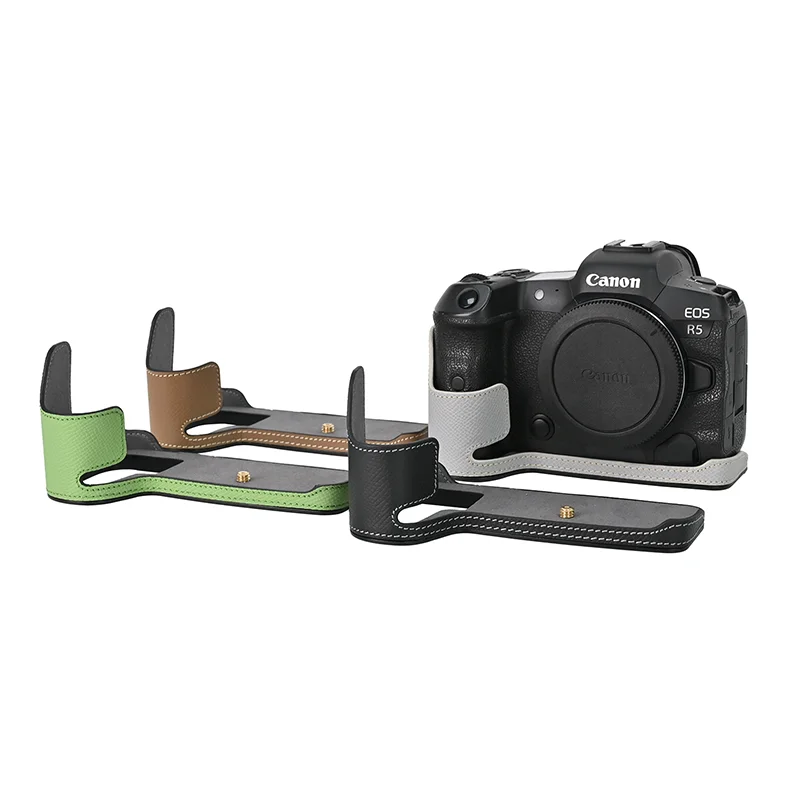 Aluminum Alloy Plate Camera Bag Real Genuine Leather Case Half Body Base for Canon EOS R5 EOSR5 Protective Opening Bottom Cover