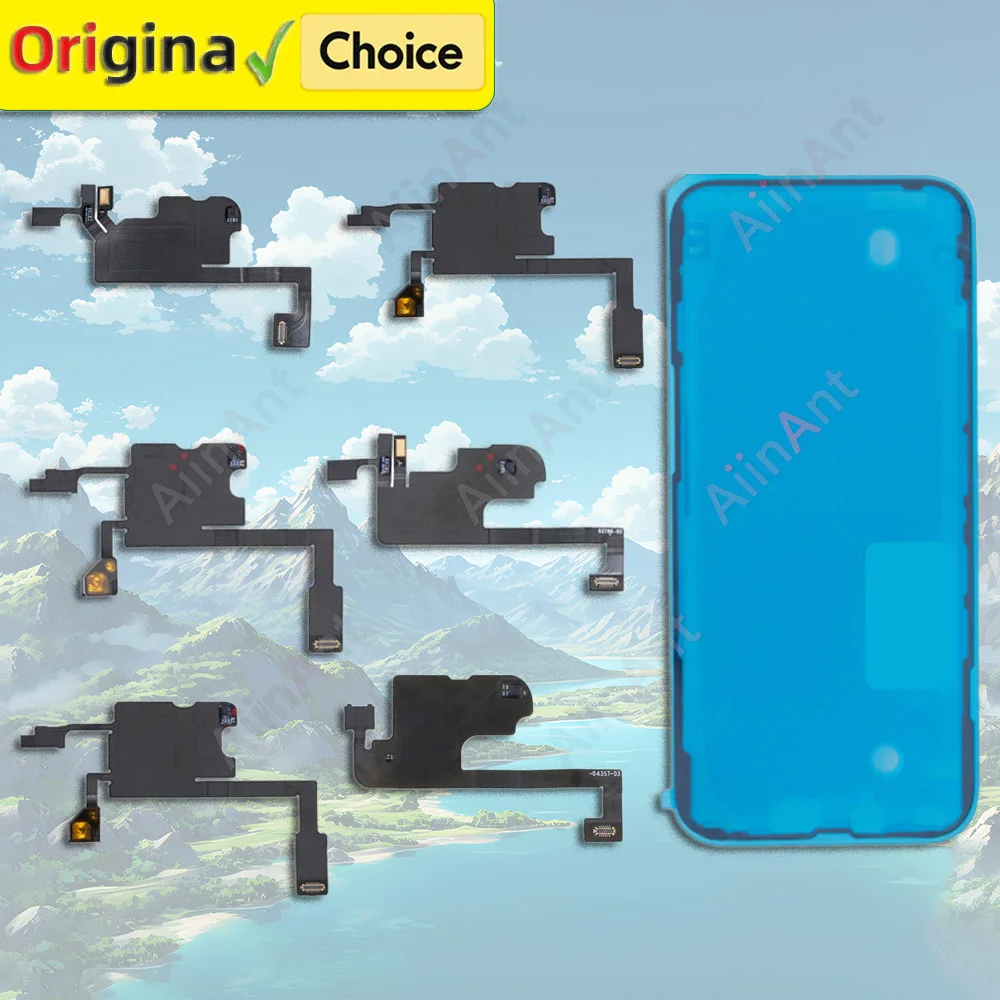 OEM For iPhone 15 14 13 Pro Max Plus Phone Sound Ear Earpiece Speaker Proximity Light Sensor Flex Cable + Sticker