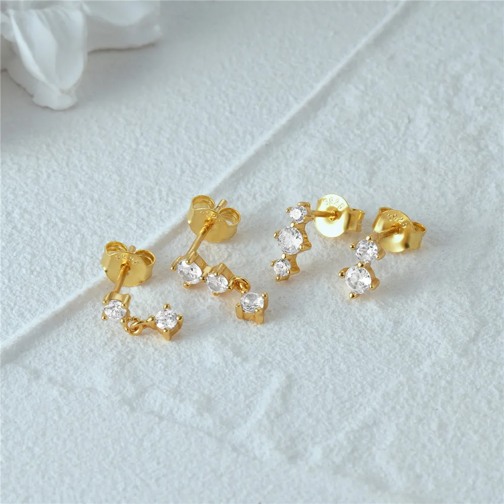 3PCS Casual Cubic Zircon Tassel Hanging Stud Earrings Set for Women Girls Dainty Zircons Tiny Piercing Ear Helix Jewelry Gifts