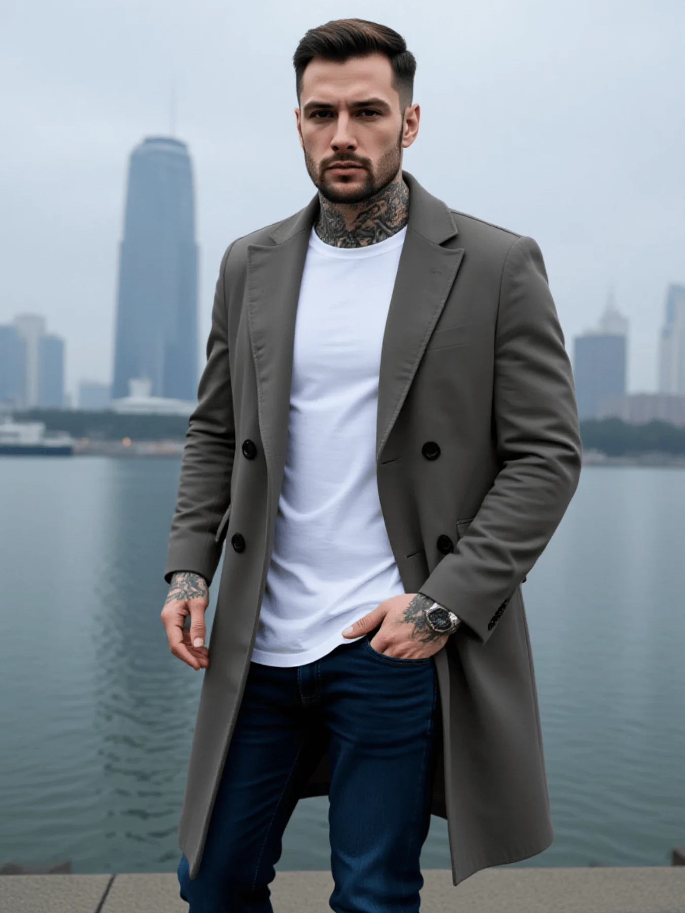 

New Arrival Men's Solid Color Woolen Coat: Double-Breasted Thickened Jacket with Lined Winter Warmth - Premium Business Casual