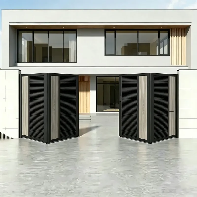Modern Industrial Automatic Entrance Design Electric Outdoor Aluminum Driveway Bi-Folding Gate-Durable Eco-Friendly for