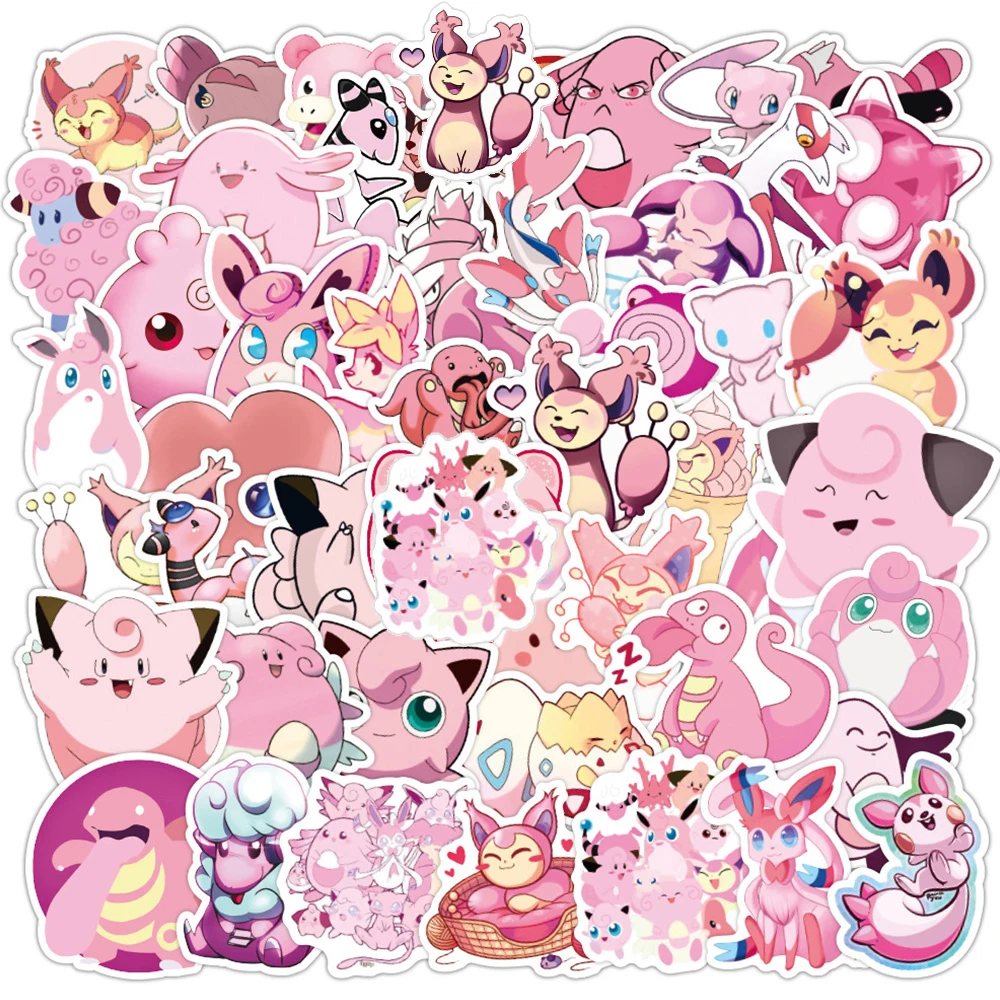 10/30/50pcs Pink Pokeomn Cute Cartoon Stickers Jigglypuff Chansey Graffiti Decals Sticker DIY Car Stationery Helmet Water Bottle