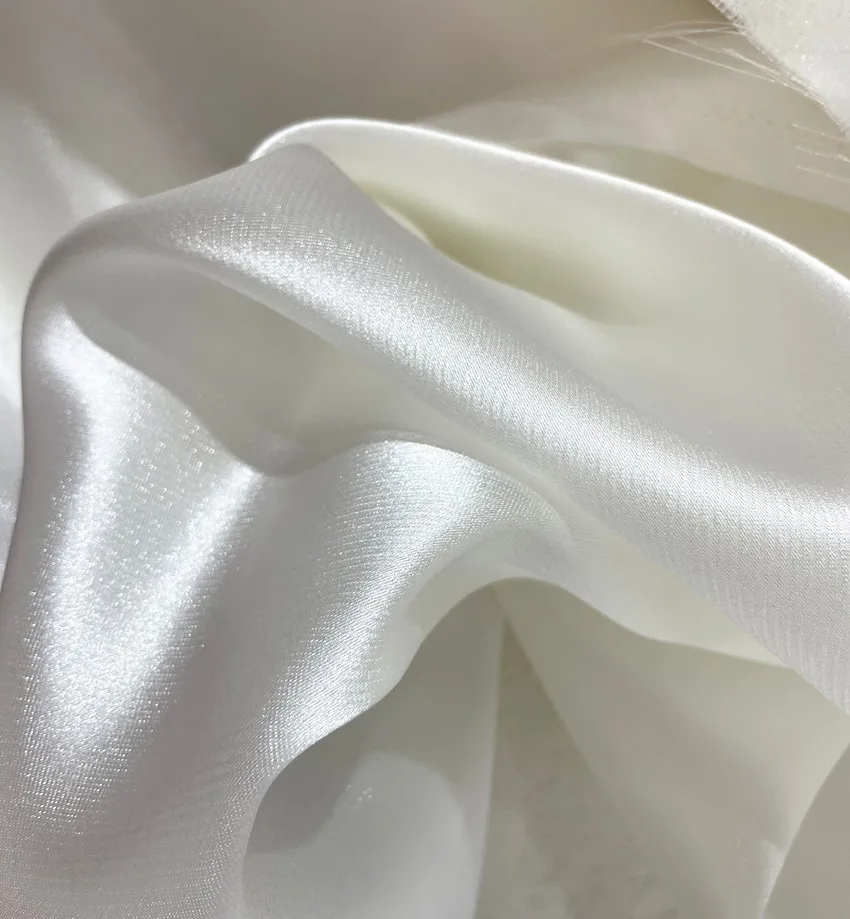 High-End Fabric Beige Satin 6075 Yarn Draping for Wedding Dress Fabric