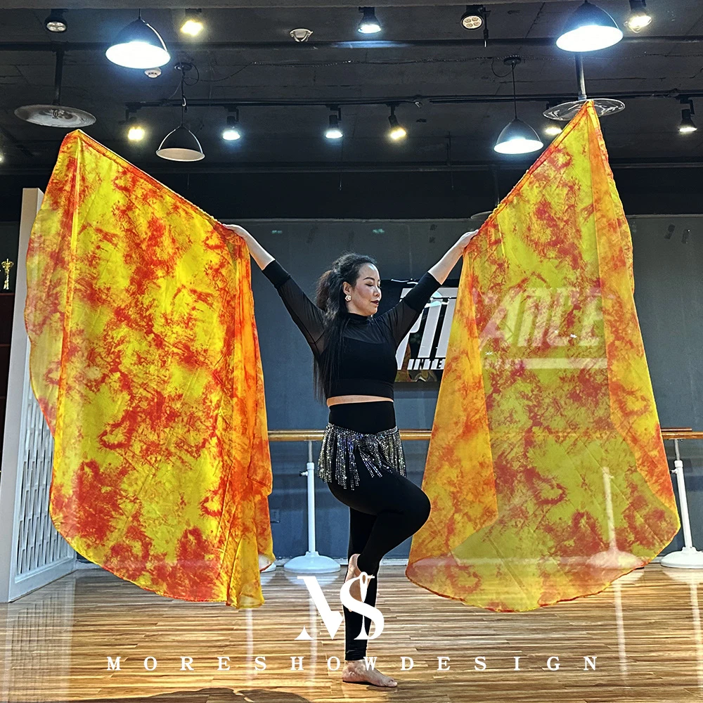 

Шифоновый флаг для танца живота, струящаяся шифоновая вуаль с принтом тай-дай, 2 шт., одна пара флагов, реквизит для выступления на сцене, цветочный поклонение