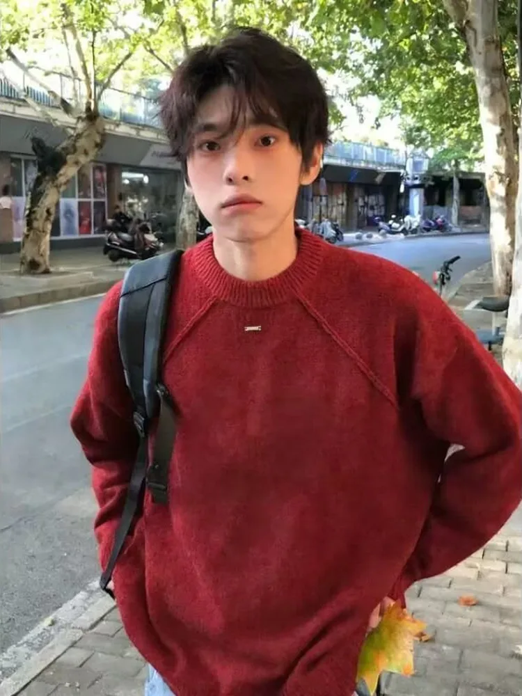 

Korean Sle Loose Fit Women's Knitted Sweater Warmth Comfortable Autumn Winter Red Color Slimming High End Feeling Knitwear