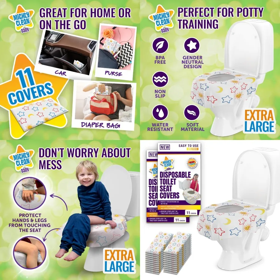 

Одноразовые чехлы на сиденья для унитаза для малышей и взрослых. 22 больших водонепроницаемых чехлов для горшков для гигиены и удобства в общественных условиях.
