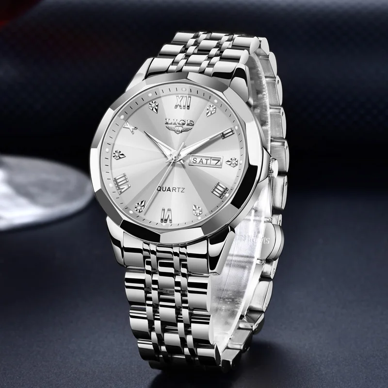 LIGE 럭셔리 비즈니스 남자 손목 시계 방수 빛나는 스테인레스 스틸 남자 시계 날짜 주 패션 석영 남자 시계 + 상자