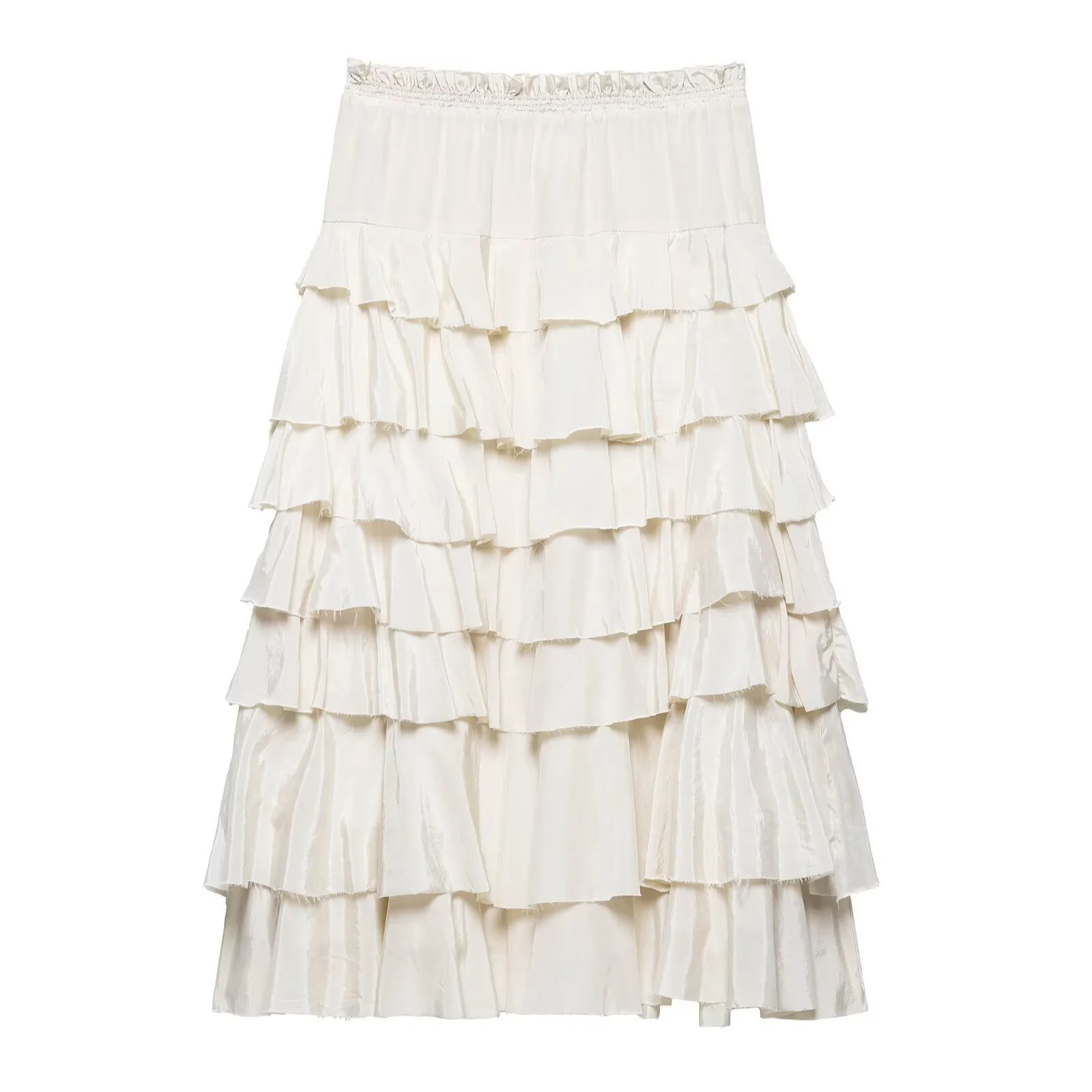 Women's Fashion Sweet Layered Decorative Dress Women White Tiered Ruffle Maxi Skirt Elastic Waist Flowy Layered Long Skirt S04K