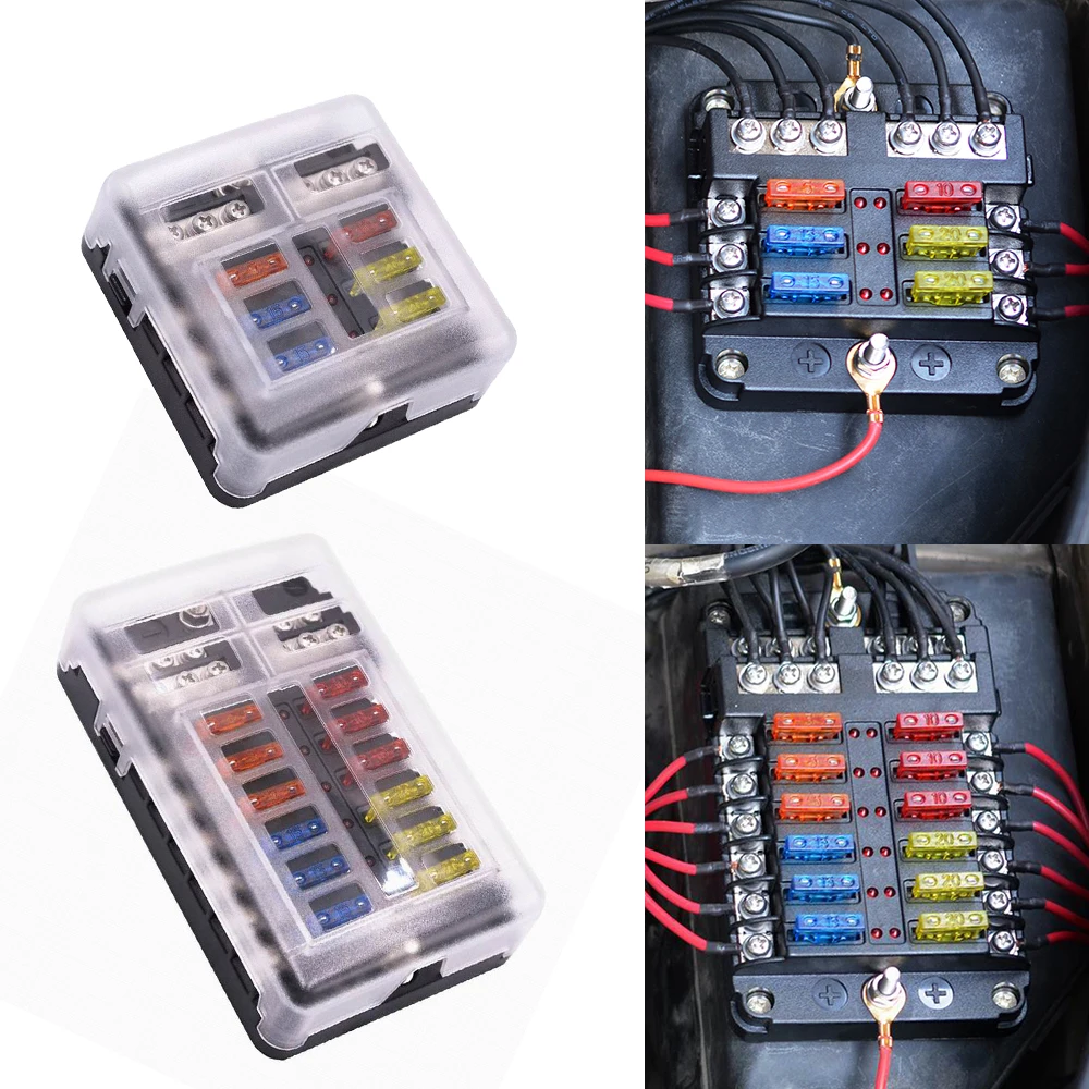 

Car Boat Fuse Box Holder With 6 Ways 12 Ways Blade Fuse Holder Block & Warning Indicator 12V 36V Power Distribution Panel Board