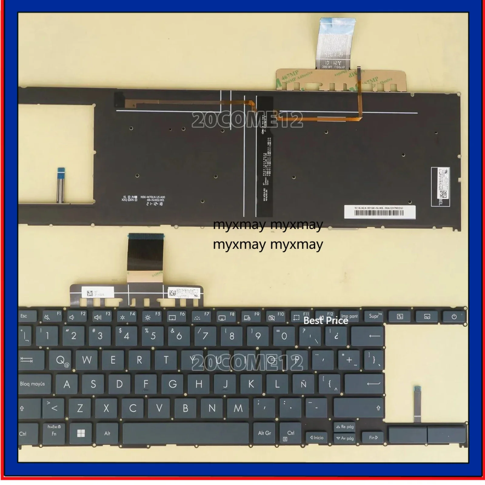 

Клавиатура для ноутбука ASUS ZenBook Duo UX4100E UX482 UX482E UX482EGR 13N1-BVA0411 без указателя с синей подсветкой