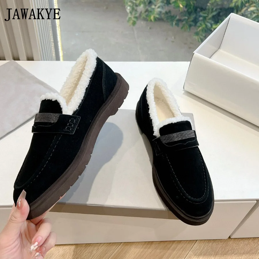 Designer New Low Top Fur Flat Shoes Women Round Toe Suede Warm Wool Loafers Winter Casual Party Vacation Walking Shoes For Women