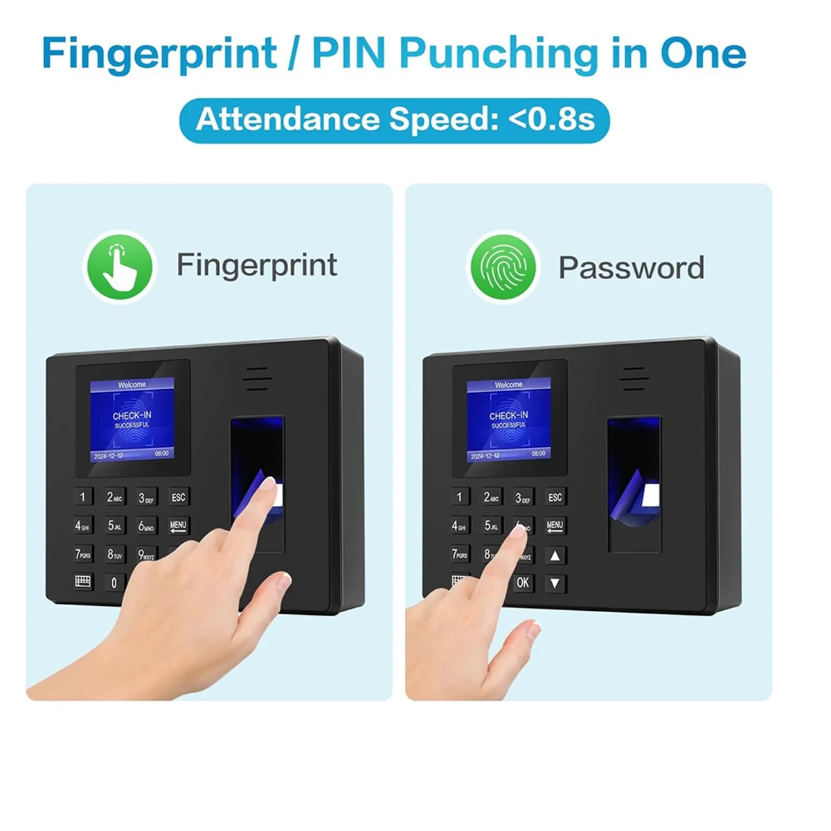 Fingerprint Clock Finger Scanning and PIN Punch in One, No Monthly Fee Deduction Lunch Time Editor Lacks Punch UK Plug