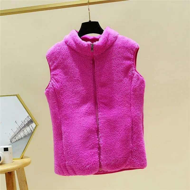 4XL Autumn Winter New Middle Aged Mother Double-Sided Fleece Vest Women Thicken Warm Sleeveless Waistcoat Female Outerwear Tops