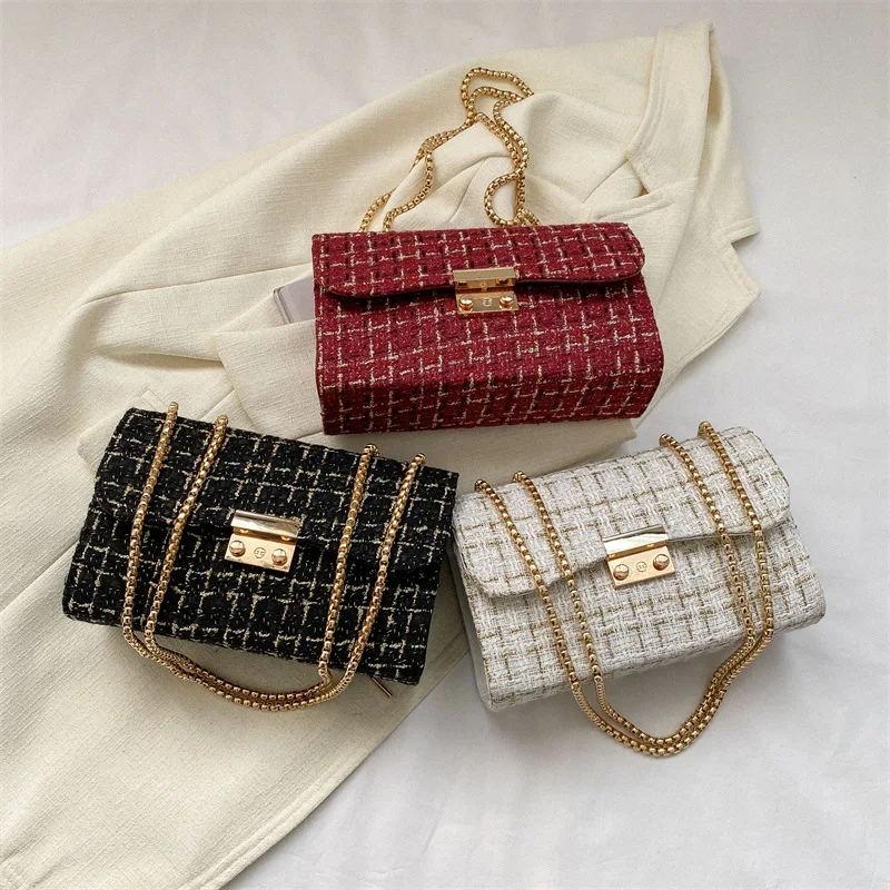 New Fashion Luxury Plaid Women Bag Chic Chain Strap Crossbody Underarm Shoulder Bags Small Messenger Bag Party Handbag Purse