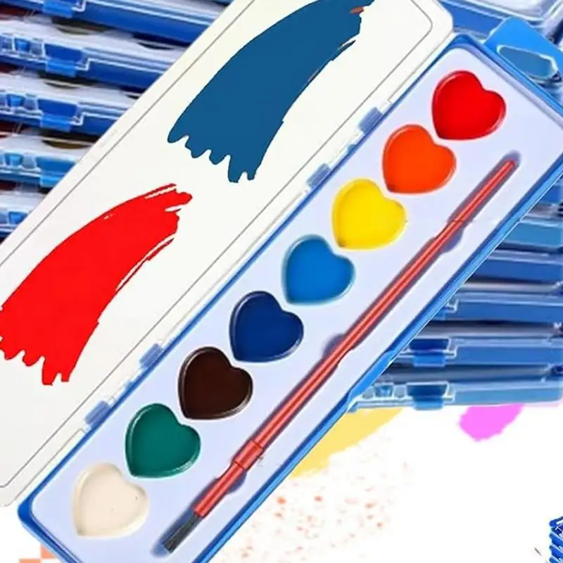 สีน้ําสําหรับเด็ก 8 สีรูปหัวใจสีน้ําชุดพู่กัน PARTY Favors ศิลปะและหัตถกรรมสําหรับ