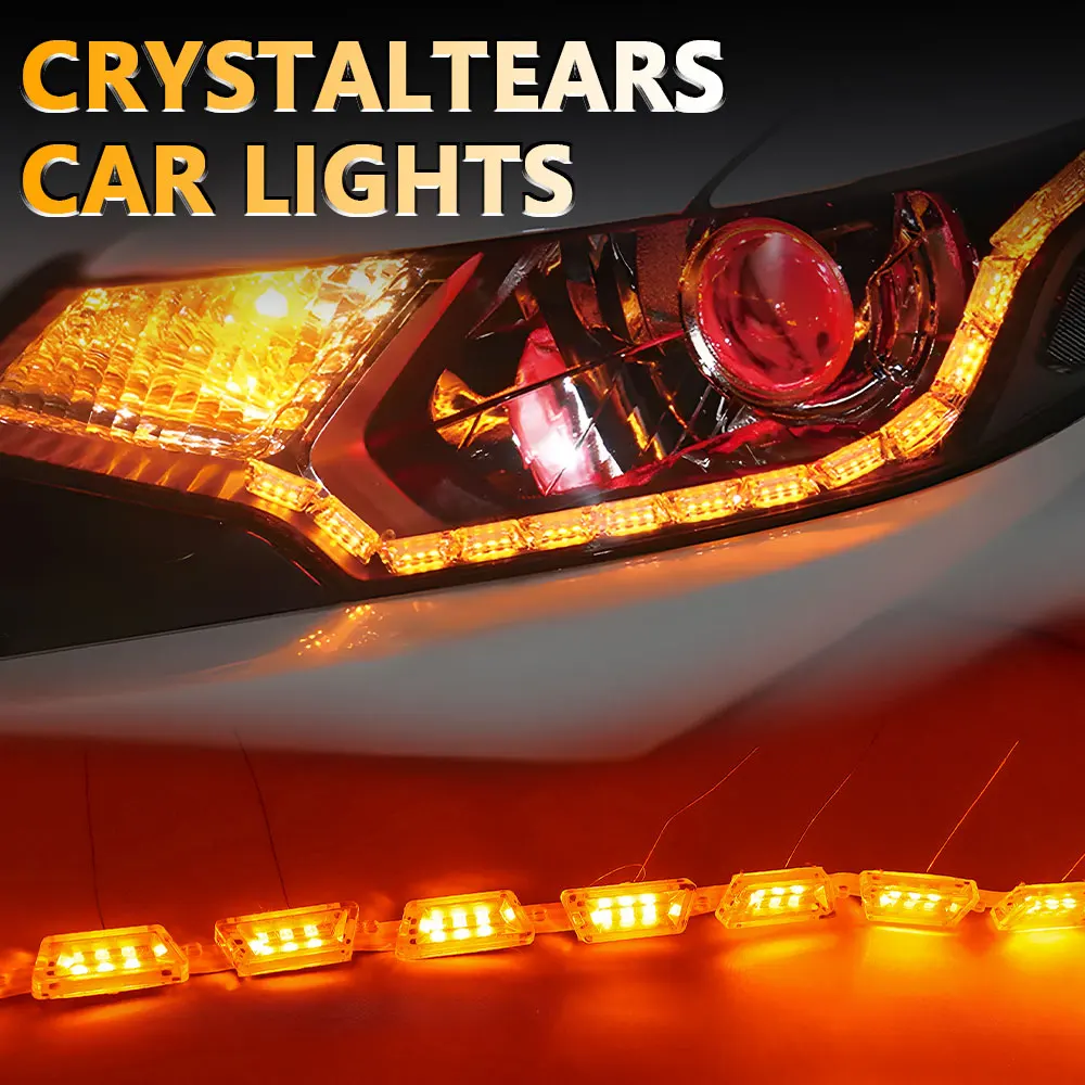 

Car LED Crystal Tear Eye Light LED Running Light Guide Strip Dual Color Daytime Running Light Telescopic Flow Light Turn Signal