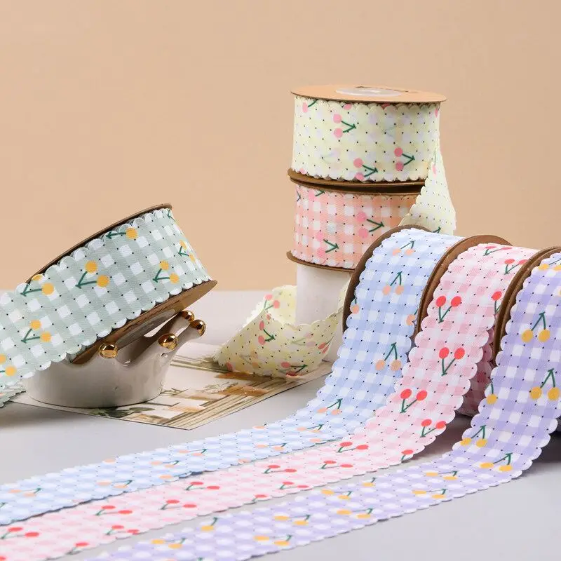

10 Yards 40MM Lace Cherry Square Plaid Ribbon DIY Handmade Materials For Crafts Decoration Hair Bows Crafts Gifts Packing Fabric
