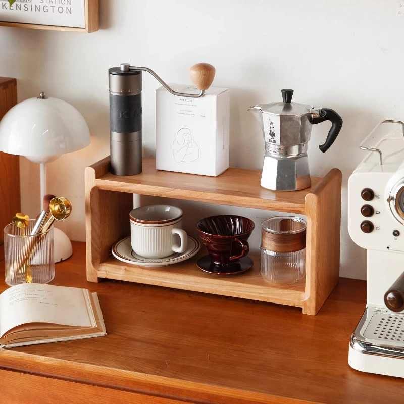 Walnut Cherry Wood Tea Coffee Cup Rack Desktop Storage Organizer Hand-Sanded Mortise Tenon Structure Kitchen Dining Display