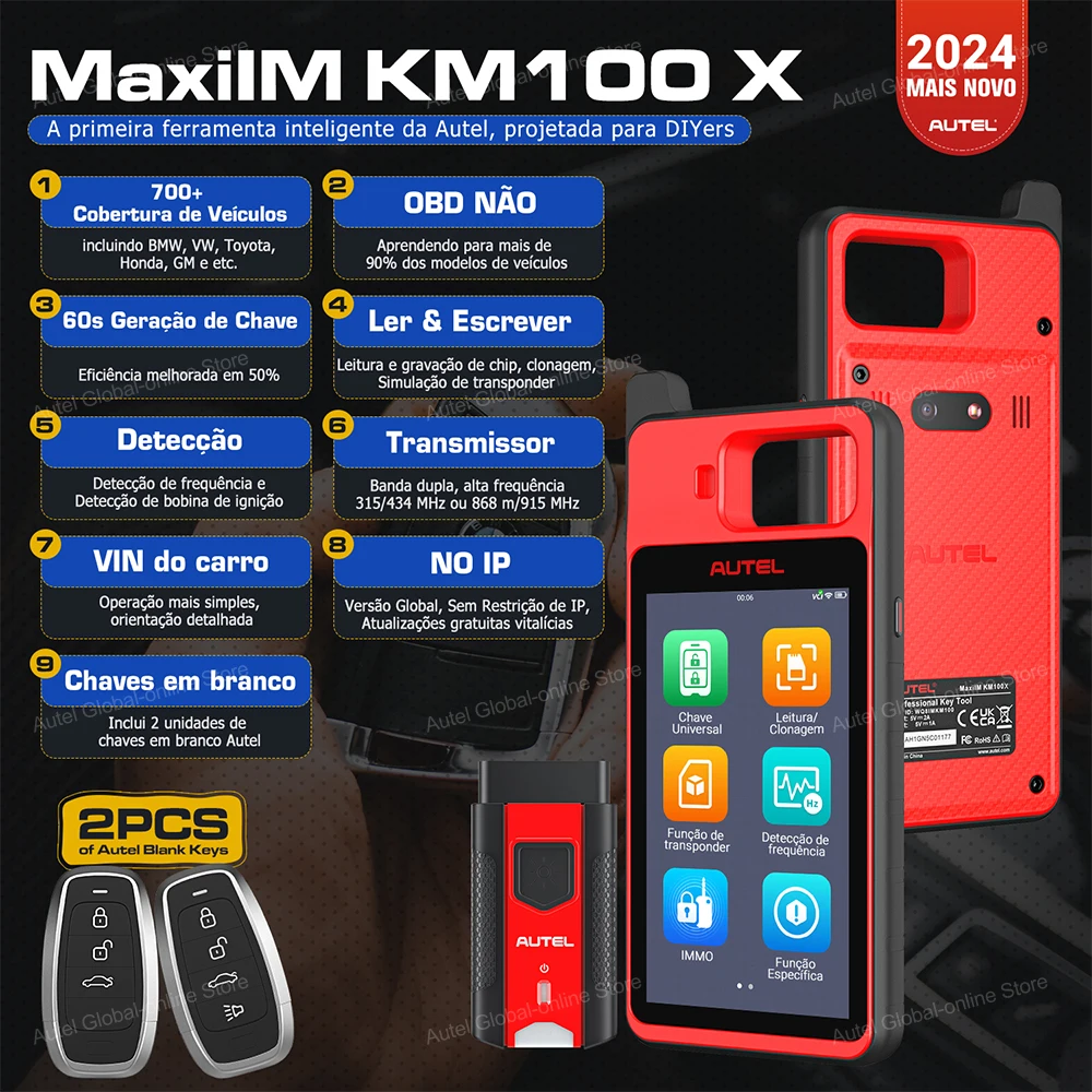 Autel MaxiIM KM100X Key Programmer Key Fob Programming Tool 60s Key Generation OBD IMMO Learning KM100 Brazil Version PK IM508