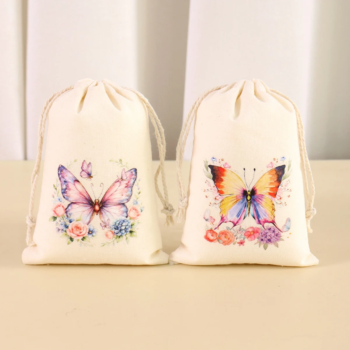 6 Stück Baumwollbeutel mit Schmetterlingsmotiv, Frühlingsparty-Geschenkverpackung, kleine Baumwollbeutel, Heimverpackungsbeutel, DIY-Geschenke für den Urlaub – Detail 6