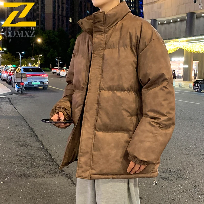 

COMXZ 2025 New Men's Puffer Jacket Winter Korean-Style Distressed Loose Thickened Stand Collar Versatile Daily Down Cotton Coat