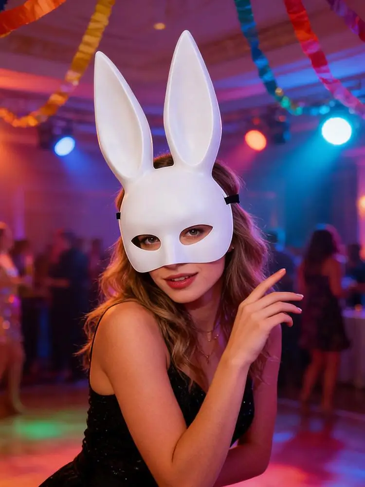 Masque de lapin 3d, boule de maquillage, Masque d'oreille de lapin, Masque de fille, fête de danse, Masque de lapin d'halloween, Costume de Cosplay