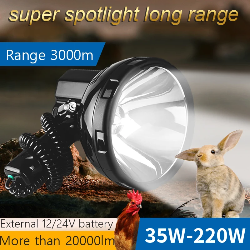 Imagem -02 - Lanterna de Caça Super Brilhante Holofote ao ar Livre 220w Xenon Spotlight 100w Hid 12v Camping Light