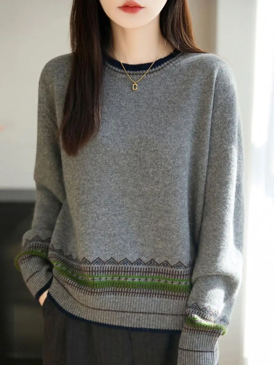 

Осень-зима, этнический вязаный свитер, женский круглый свободный цветной блузка, винтажная верхняя одежда, верхняя одежда, верхняя одежда